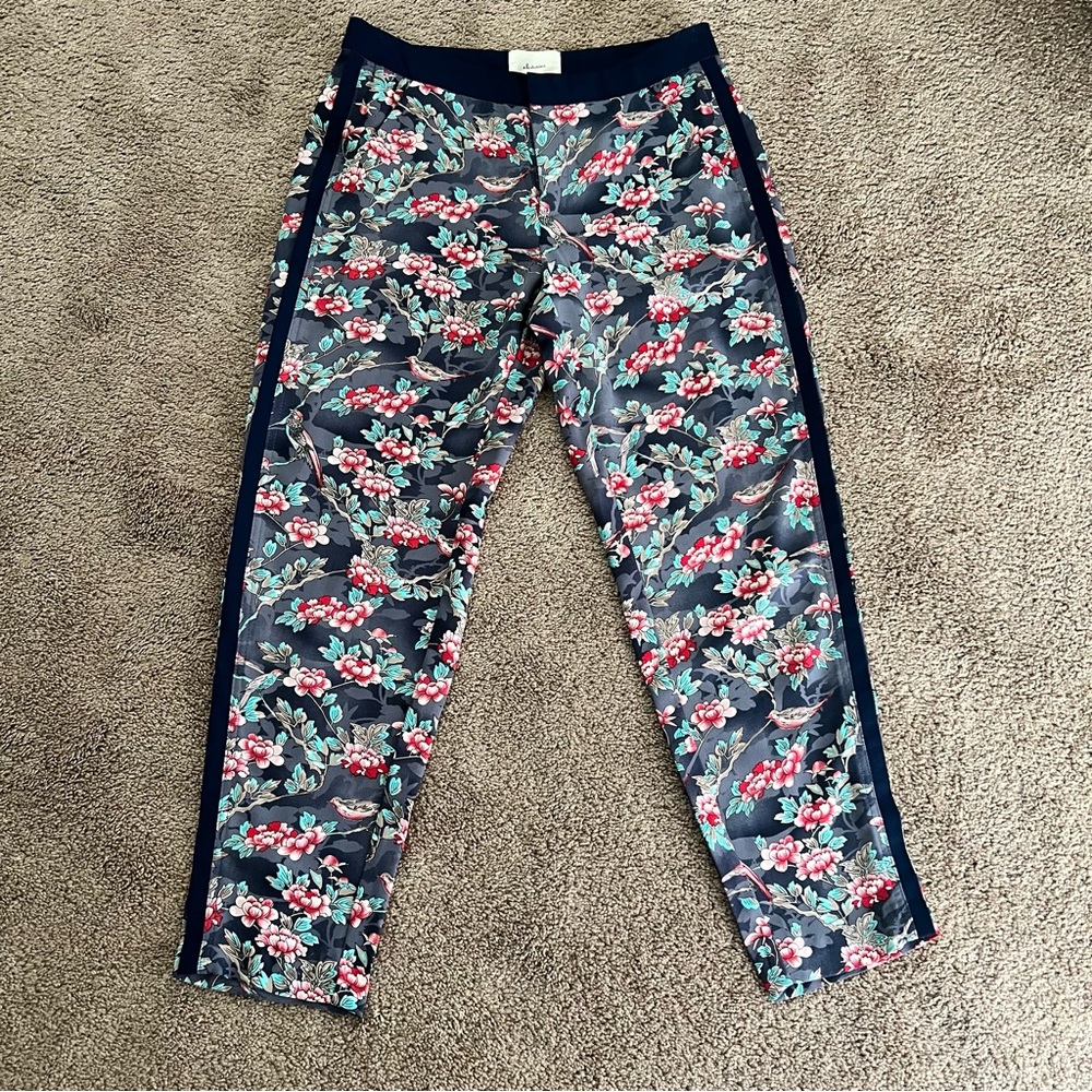 Anthropologie Elevenses Pants Womens Floral Bird Print Ankle Trousers